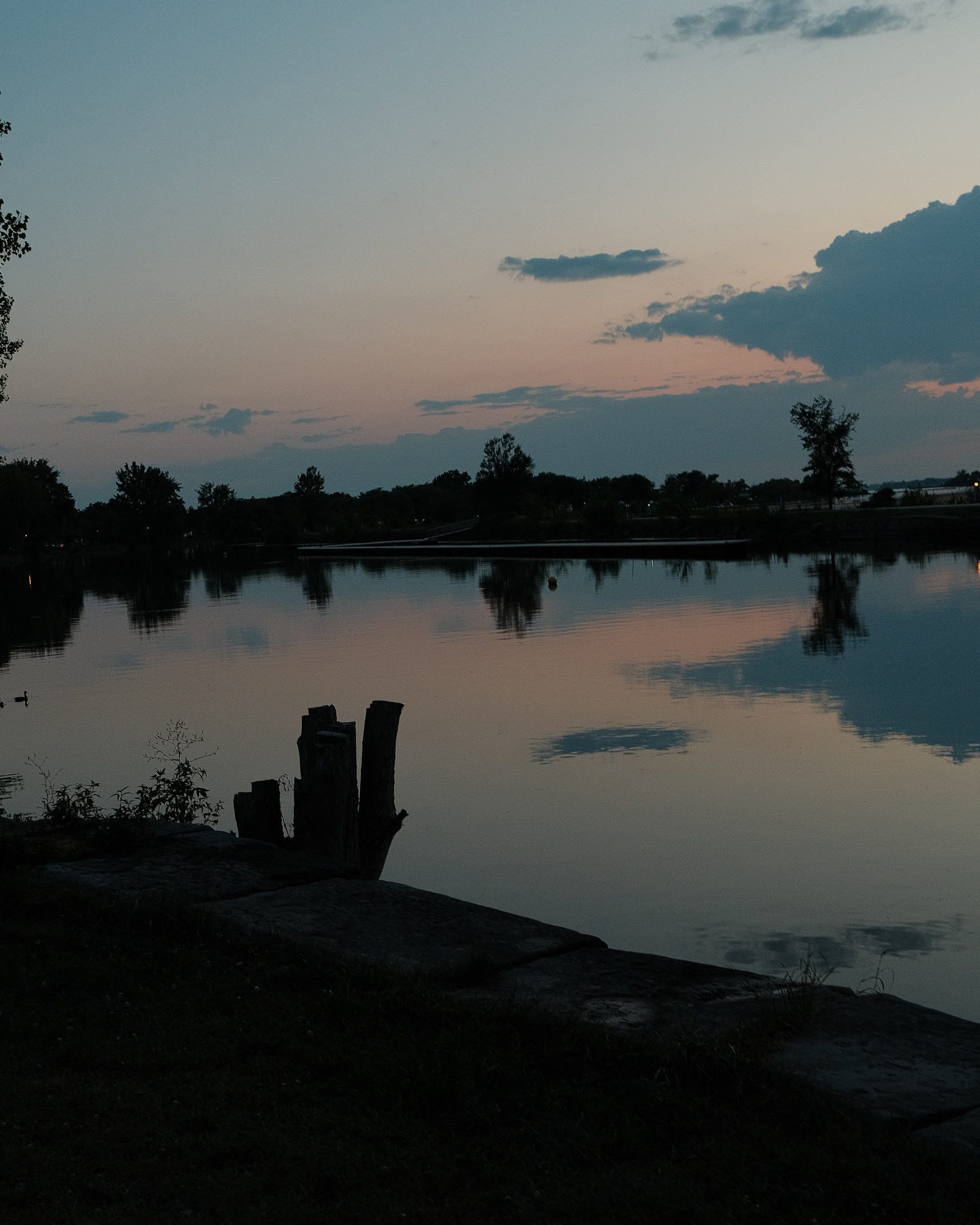 Sunset Over Calm Lake with Trees